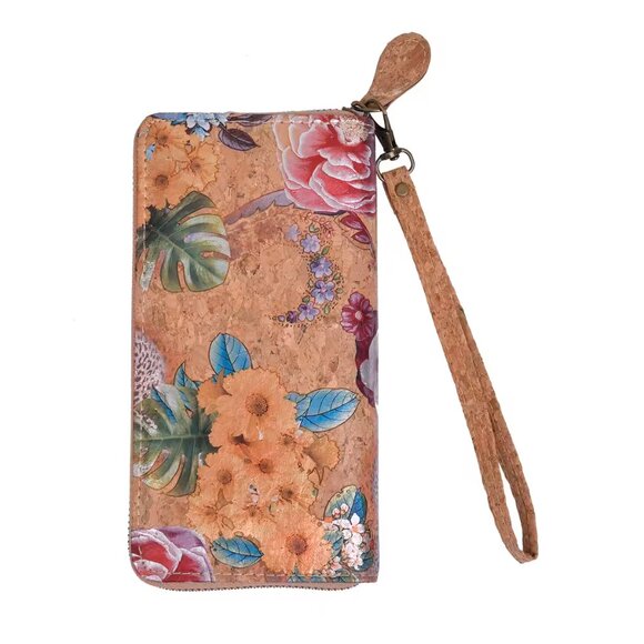 Light Khaki and Flower Pattern Cork Wallet - Picture 1 of 4